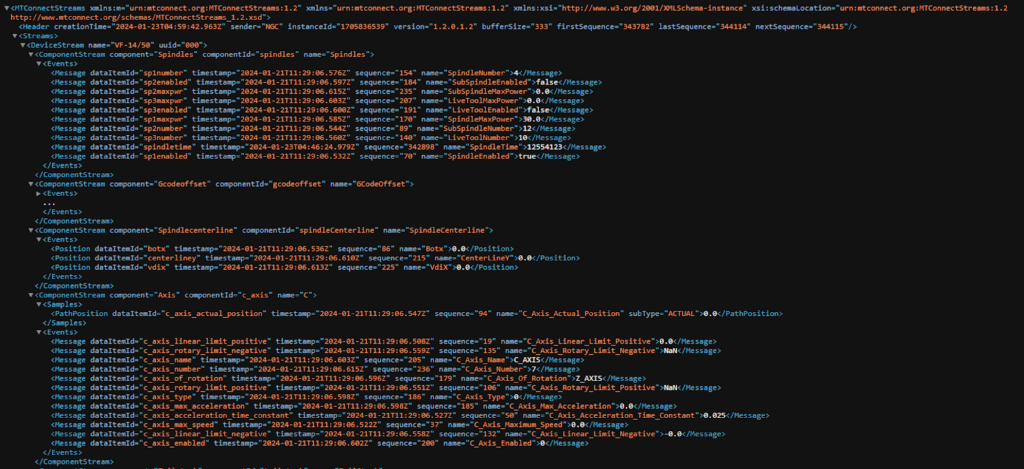 Example MTConnect XML code