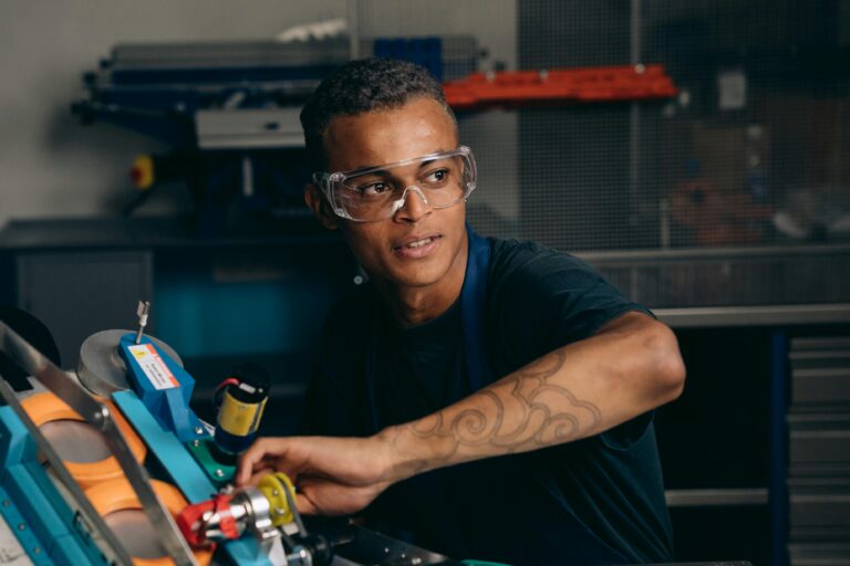 factory worker at a machine