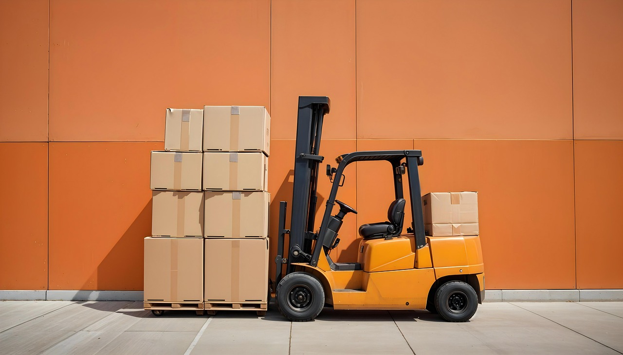 forklift carrying boxes